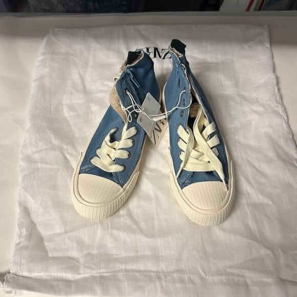 ZARA Kids | Blue | COTTON HIGH TOP SNEAKERS - Picture 6 of 8